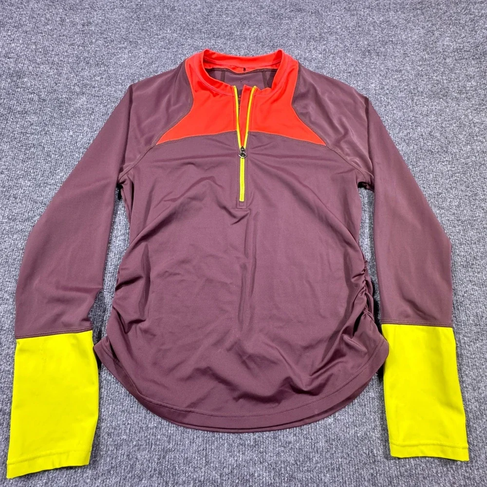 Prana Womens Colorblock Quarter Zip Long Sleeve Active Top Plum Orange Size‎ M